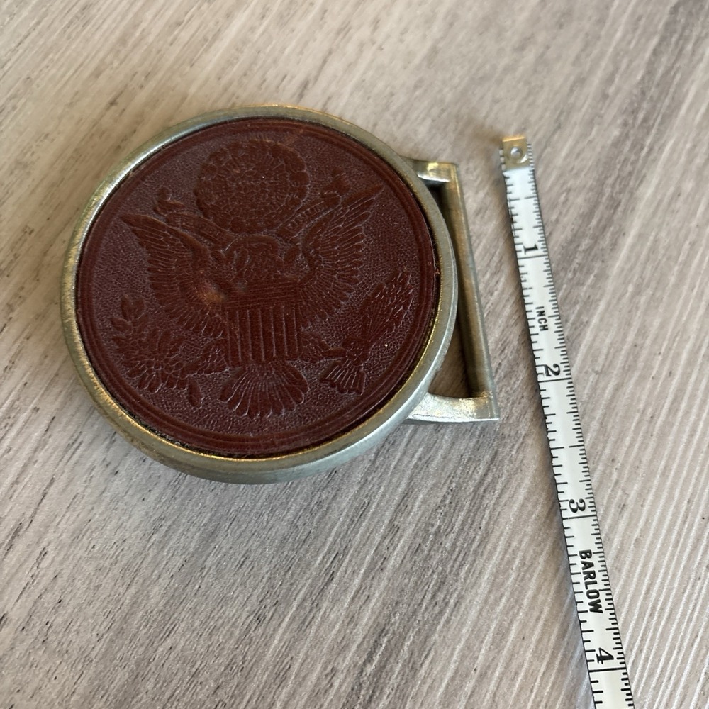 Mens Belt Buckle, Leather Embossed, Seal of the President, Vintage belt buckle